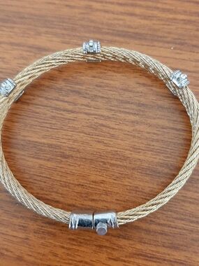 Gold-Tone Double-Strand Cable Bracelet with Silver  Accents